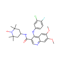 COc1cc2ncc(C(=O)NC3CC(C)(C)N([O])C(C)(C)C3)c(Nc3ccc(F)c(Cl)c3)c2cc1OC ZINC000101468776