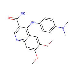 COc1cc2ncc(C(N)=O)c(Nc3ccc(N(C)C)cc3)c2cc1OC ZINC000053185007