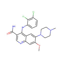COc1cc2ncc(C(N)=O)c(Nc3cccc(Cl)c3Cl)c2cc1N1CCN(C)CC1 ZINC000040933091
