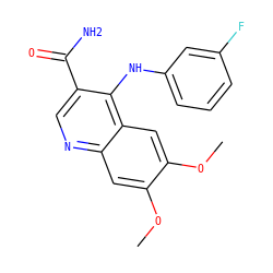 COc1cc2ncc(C(N)=O)c(Nc3cccc(F)c3)c2cc1OC ZINC000034280622