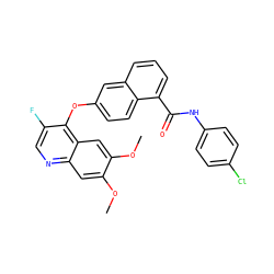 COc1cc2ncc(F)c(Oc3ccc4c(C(=O)Nc5ccc(Cl)cc5)cccc4c3)c2cc1OC ZINC000029135608