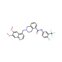 COc1cc2nccc(CN3CCc4c(cccc4C(=O)Nc4ccc(Cl)c(C(F)(F)F)c4)C3)c2cc1OC ZINC000049881544