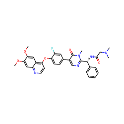 COc1cc2nccc(Oc3ccc(-c4cnc([C@H](NC(=O)CN(C)C)c5ccccc5)n(C)c4=O)cc3F)c2cc1OC ZINC000042807749