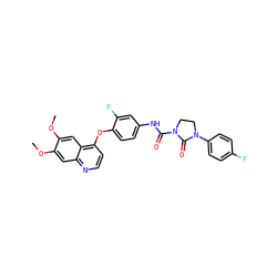 COc1cc2nccc(Oc3ccc(NC(=O)N4CCN(c5ccc(F)cc5)C4=O)cc3F)c2cc1OC ZINC000045284197