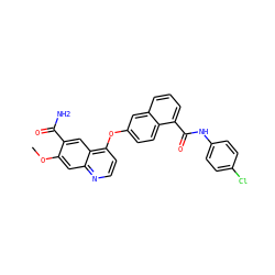 COc1cc2nccc(Oc3ccc4c(C(=O)Nc5ccc(Cl)cc5)cccc4c3)c2cc1C(N)=O ZINC000029135610
