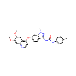 COc1cc2nccc(Oc3ccc4c(NC(=O)Nc5ccc(C)cc5)nn(C)c4c3)c2cc1OC ZINC000038323521