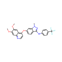 COc1cc2nccc(Oc3ccc4c(Nc5ccc(C(F)(F)F)cc5)nn(C)c4c3)c2cc1OC ZINC000040864500