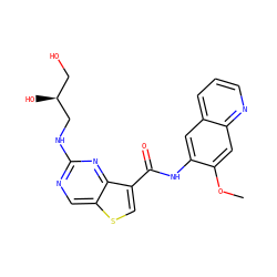 COc1cc2ncccc2cc1NC(=O)c1csc2cnc(NC[C@@H](O)CO)nc12 ZINC000113652868