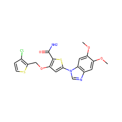 COc1cc2ncn(-c3cc(OCc4sccc4Cl)c(C(N)=O)s3)c2cc1OC ZINC000040935726