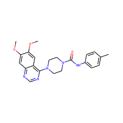 COc1cc2ncnc(N3CCN(C(=O)Nc4ccc(C)cc4)CC3)c2cc1OC ZINC000013474775
