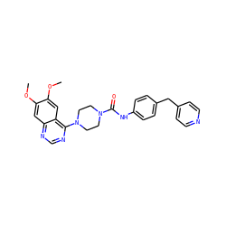 COc1cc2ncnc(N3CCN(C(=O)Nc4ccc(Cc5ccncc5)cc4)CC3)c2cc1OC ZINC000013474805