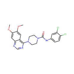 COc1cc2ncnc(N3CCN(C(=O)Nc4ccc(Cl)c(Cl)c4)CC3)c2cc1OC ZINC000013474794