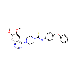 COc1cc2ncnc(N3CCN(C(=S)Nc4ccc(Oc5ccccc5)cc4)CC3)c2cc1OC ZINC000013474820