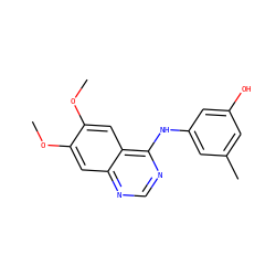 COc1cc2ncnc(Nc3cc(C)cc(O)c3)c2cc1OC ZINC000148394103