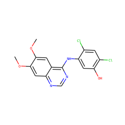 COc1cc2ncnc(Nc3cc(O)c(Cl)cc3Cl)c2cc1OC ZINC000653726528