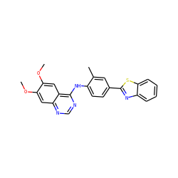 COc1cc2ncnc(Nc3ccc(-c4nc5ccccc5s4)cc3C)c2cc1OC ZINC000040915085