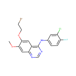 COc1cc2ncnc(Nc3ccc(F)c(Cl)c3)c2cc1OCCBr ZINC000095591756