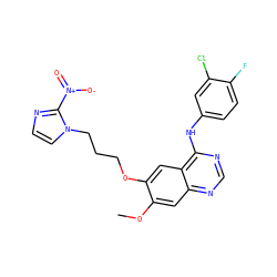 COc1cc2ncnc(Nc3ccc(F)c(Cl)c3)c2cc1OCCCn1ccnc1[N+](=O)[O-] ZINC000299836132