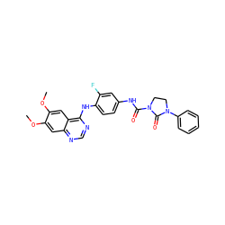 COc1cc2ncnc(Nc3ccc(NC(=O)N4CCN(c5ccccc5)C4=O)cc3F)c2cc1OC ZINC000045287057