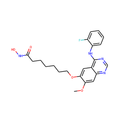 COc1cc2ncnc(Nc3ccccc3F)c2cc1OCCCCCCC(=O)NO ZINC000653707434