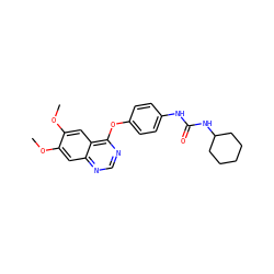 COc1cc2ncnc(Oc3ccc(NC(=O)NC4CCCCC4)cc3)c2cc1OC ZINC000013684333