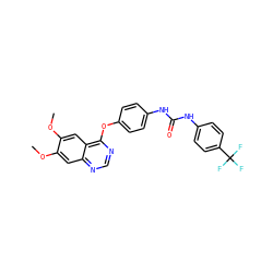 COc1cc2ncnc(Oc3ccc(NC(=O)Nc4ccc(C(F)(F)F)cc4)cc3)c2cc1OC ZINC000071316005