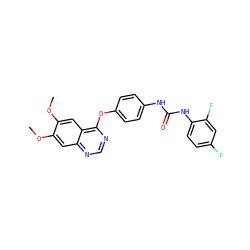 COc1cc2ncnc(Oc3ccc(NC(=O)Nc4ccc(F)cc4F)cc3)c2cc1OC ZINC000071316734