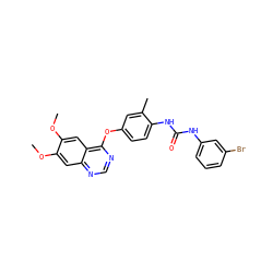 COc1cc2ncnc(Oc3ccc(NC(=O)Nc4cccc(Br)c4)c(C)c3)c2cc1OC ZINC000084588090