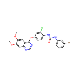 COc1cc2ncnc(Oc3ccc(NC(=O)Nc4cccc(Br)c4)c(Cl)c3)c2cc1OC ZINC000200548982