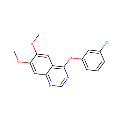 COc1cc2ncnc(Oc3cccc(Cl)c3)c2cc1OC ZINC000003815206