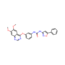 COc1cc2ncnc(Oc3cccc(NC(=O)Nc4cc(-c5ccccc5)on4)c3)c2cc1OC ZINC000084758113