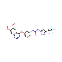COc1cc2ncnc(Oc3cccc(NC(=O)Nc4cc(C(C)(C)C(F)(F)F)no4)c3)c2cc1OC ZINC000084758510