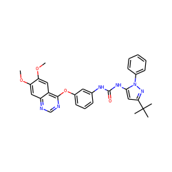 COc1cc2ncnc(Oc3cccc(NC(=O)Nc4cc(C(C)(C)C)nn4-c4ccccc4)c3)c2cc1OC ZINC000084669781