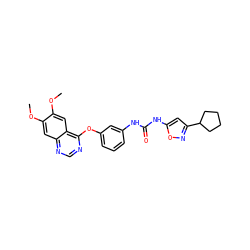 COc1cc2ncnc(Oc3cccc(NC(=O)Nc4cc(C5CCCC5)no4)c3)c2cc1OC ZINC000084758216