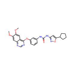 COc1cc2ncnc(Oc3cccc(NC(=O)Nc4cc(C5CCCC5)on4)c3)c2cc1OC ZINC000084669477