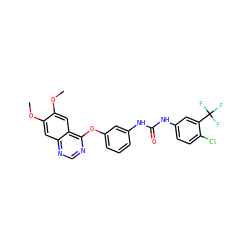 COc1cc2ncnc(Oc3cccc(NC(=O)Nc4ccc(Cl)c(C(F)(F)F)c4)c3)c2cc1OC ZINC000072183814