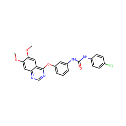 COc1cc2ncnc(Oc3cccc(NC(=O)Nc4ccc(Cl)cc4)c3)c2cc1OC ZINC000072181584