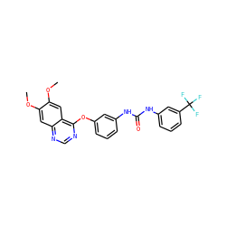 COc1cc2ncnc(Oc3cccc(NC(=O)Nc4cccc(C(F)(F)F)c4)c3)c2cc1OC ZINC000072181799