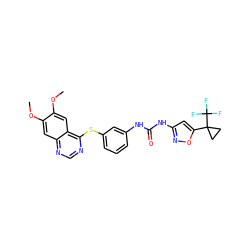 COc1cc2ncnc(Sc3cccc(NC(=O)Nc4cc(C5(C(F)(F)F)CC5)on4)c3)c2cc1OC ZINC000084670609