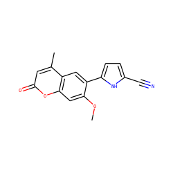 COc1cc2oc(=O)cc(C)c2cc1-c1ccc(C#N)[nH]1 ZINC001772618899