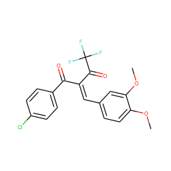 COc1ccc(/C=C(/C(=O)c2ccc(Cl)cc2)C(=O)C(F)(F)F)cc1OC ZINC000084618625