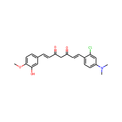 COc1ccc(/C=C/C(=O)CC(=O)/C=C/c2ccc(N(C)C)cc2Cl)cc1O ZINC000168312538