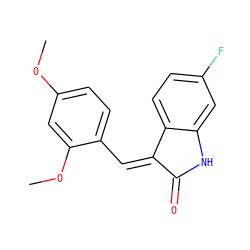 COc1ccc(/C=C2/C(=O)Nc3cc(F)ccc32)c(OC)c1 ZINC000169346116