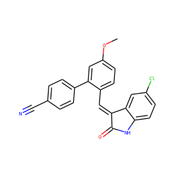 COc1ccc(/C=C2/C(=O)Nc3ccc(Cl)cc32)c(-c2ccc(C#N)cc2)c1 ZINC000169346122