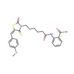 COc1ccc(/C=C2/SC(=O)N(CCCCCC(=O)Nc3ccccc3C(=O)O)C2=S)cc1 ZINC000034869752