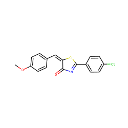 COc1ccc(/C=C2/SC(c3ccc(Cl)cc3)=NC2=O)cc1 ZINC000199434133