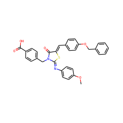COc1ccc(/N=C2\S/C(=C\c3ccc(OCc4ccccc4)cc3)C(=O)N2Cc2ccc(C(=O)O)cc2)cc1 ZINC000084597139