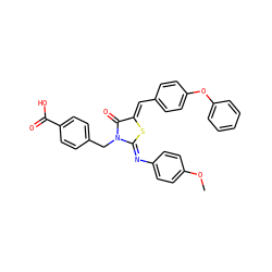 COc1ccc(/N=C2\S/C(=C\c3ccc(Oc4ccccc4)cc3)C(=O)N2Cc2ccc(C(=O)O)cc2)cc1 ZINC000084603563