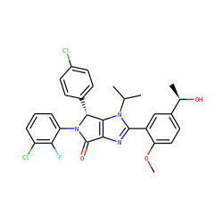 COc1ccc([C@@H](C)O)cc1-c1nc2c(n1C(C)C)[C@@H](c1ccc(Cl)cc1)N(c1cccc(Cl)c1F)C2=O ZINC000169705761