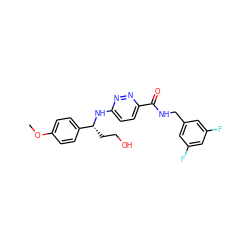COc1ccc([C@@H](CCO)Nc2ccc(C(=O)NCc3cc(F)cc(F)c3)nn2)cc1 ZINC000207417381